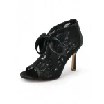 Women's White Lace Peep-Toe Ankle Booties with Satin Ribbon Tie – Elegant High Heel Wedding Shoes for Brides - Image 7