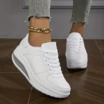 Women's Platform Sneakers – Stylish White Lace-Up Shoes with Air Cushion for Walking & Casual Wear