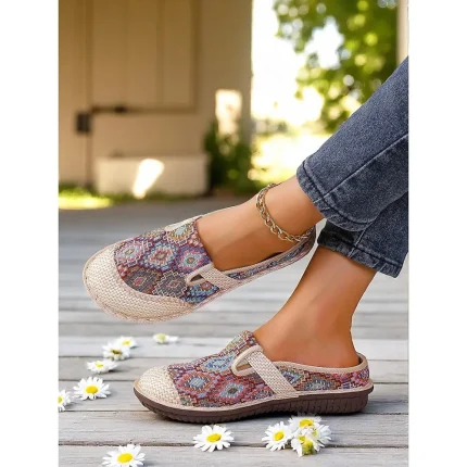 Women's Ethnic Slip-On Mules – Vintage-Inspired Comfortable Flats for Garden Walks, Nature Travel and Boho Outfits