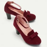 Women's Green Suede Mary Jane Heels with Bow Detail - Vintage-Inspired Platform Shoes for Special Occasions - Image 5