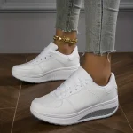 Women's Platform Sneakers – Stylish White Lace-Up Shoes with Air Cushion for Walking & Casual Wear - Image 2