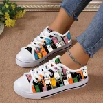 Women's Colorful Cat Print Canvas Sneakers – Cute Lace-Up Casual Shoes for Cat Lovers, Daily Wear & Walking - Image 4