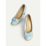 Women's 1950s  Light Blue Bow Heels – Faux Leather Round Toe Pumps with Scalloped Edging for Vintage-Inspired Outfits, Office Wear, and Spring Weddings - Image 8