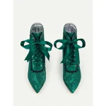 Women's Green Victorian Lace-Up Boots with Floral Lace Overlay and Ribbon Tie – Vintage Style for Special Occasions - Image 8