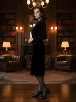 Women's Black 1920s Vintage Heels – Faux Leather Retro Cutout Pumps with Button Detail for Formal Events and Gatsby Party - Image 2