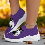 Women's Purple Flyknit Sneakers – Halloween Black Cat Print Lightweight Walking Shoes for Casual Outdoor Wear - Image 6