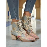 Women's Purple Jacquard Lace-Up Ankle Boots with Floral Embroidery and Low Block Heel - 1920s Vintage Bohemian Style Boots for Ladies, Perfect for Festivals, Gatsby Parties & Casual Fashion - Image 6