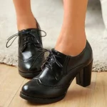 Women's Vintage Oxford Heels – Lace-Up Brogue Chunky Heel Dress Shoes for Work, Office, and Casual Wear - Image 3