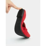 Women's Red Faux Suede Elegant Tassel Mules with Gold Chain Detail for Casual & Office Wear - Image 6