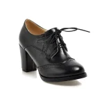 Women's Vintage Oxford Heels – Lace-Up Brogue Chunky Heel Dress Shoes for Work, Office, and Casual Wear - Image 7